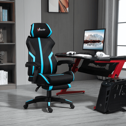 Vinsetto Cadeira de Gaming com Apoio para os Pés Retrátil Cadeira de Escritório Reclinável com Apoio para a Cabeça e Altura Ajustável 65x65x119-129cm Preto e Azul Vinsetto Cadeira de Gaming com Apoio para os Pés Retrátil Cadeira de Escritório Reclinável com Apoio para a Cabeça e Altura Ajustável 65x65x119-129cm Preto e Azul