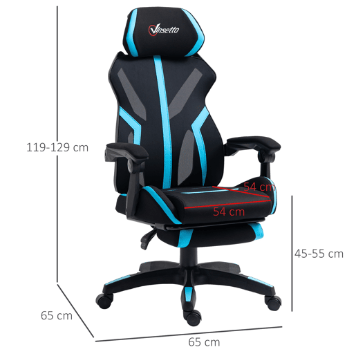 Vinsetto Cadeira de Gaming com Apoio para os Pés Retrátil Cadeira de Escritório Reclinável com Apoio para a Cabeça e Altura Ajustável 65x65x119-129cm Preto e Azul Vinsetto Cadeira de Gaming com Apoio para os Pés Retrátil Cadeira de Escritório Reclinável com Apoio para a Cabeça e Altura Ajustável 65x65x119-129cm Preto e Azul