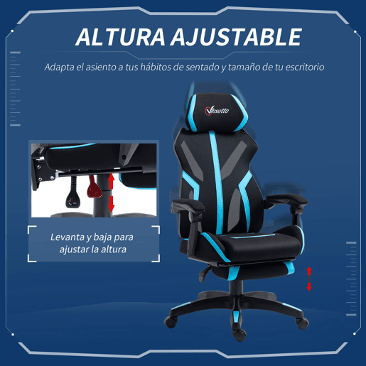 Vinsetto Cadeira de Gaming com Apoio para os Pés Retrátil Cadeira de Escritório Reclinável com Apoio para a Cabeça e Altura Ajustável 65x65x119-129cm Preto e Azul Vinsetto Cadeira de Gaming com Apoio para os Pés Retrátil Cadeira de Escritório Reclinável com Apoio para a Cabeça e Altura Ajustável 65x65x119-129cm Preto e Azul