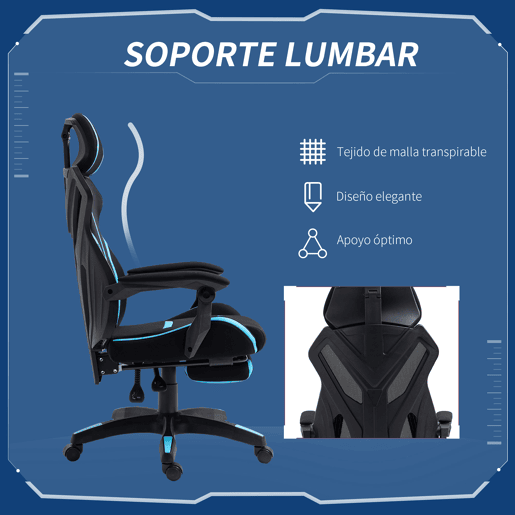 Vinsetto Cadeira de Gaming com Apoio para os Pés Retrátil Cadeira de Escritório Reclinável com Apoio para a Cabeça e Altura Ajustável 65x65x119-129cm Preto e Azul Vinsetto Cadeira de Gaming com Apoio para os Pés Retrátil Cadeira de Escritório Reclinável com Apoio para a Cabeça e Altura Ajustável 65x65x119-129cm Preto e Azul