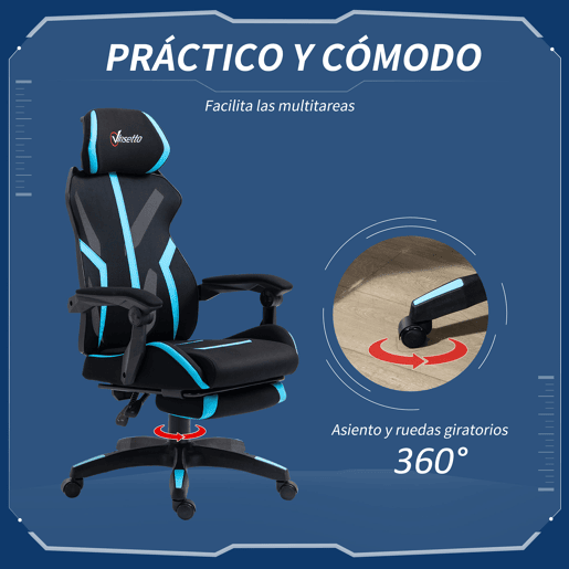 Vinsetto Cadeira de Gaming com Apoio para os Pés Retrátil Cadeira de Escritório Reclinável com Apoio para a Cabeça e Altura Ajustável 65x65x119-129cm Preto e Azul Vinsetto Cadeira de Gaming com Apoio para os Pés Retrátil Cadeira de Escritório Reclinável com Apoio para a Cabeça e Altura Ajustável 65x65x119-129cm Preto e Azul