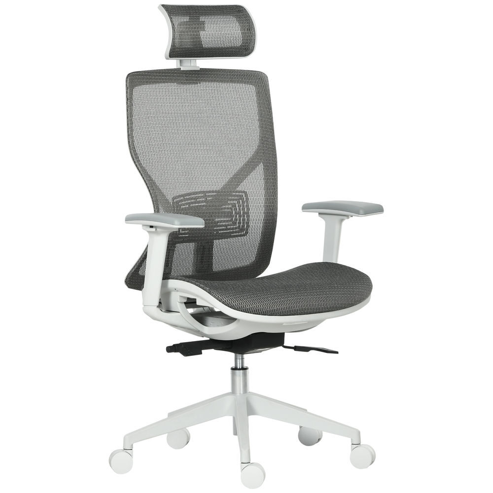 Vinsetto silla de oficina giratoria silla de escritorio ajustable en altura con reposabrazos reposacabezas y soporte lumbar regulables respaldo alto 67x65x120-128 cm gris