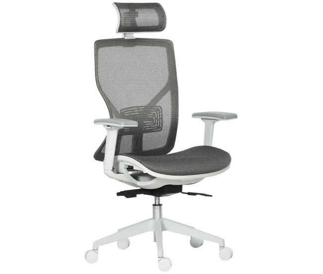 Vinsetto silla de oficina giratoria silla de escritorio ajustable en altura con reposabrazos reposacabezas y soporte lumbar regulables respaldo alto 67x65x120-128 cm gris