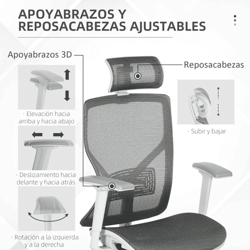 Vinsetto Cadeira de Escritório Giratória Cadeira de Escritório com Altura Ajustável Apoio para os Braços Apoio para a Cabeça e Suporte Lombar Reguláveis Encosto Alto 67x65x120-128cm Cinza