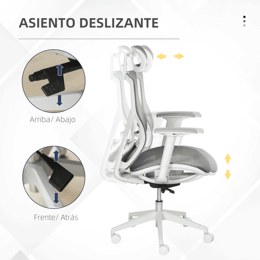 Vinsetto Cadeira de Escritório Giratória Cadeira de Escritório com Altura Ajustável Apoio para os Braços Apoio para a Cabeça e Suporte Lombar Reguláveis Encosto Alto 67x65x120-128cm Cinza