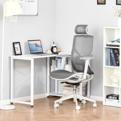 Vinsetto Cadeira de Escritório Giratória Cadeira de Escritório com Altura Ajustável Apoio para os Braços Apoio para a Cabeça e Suporte Lombar Reguláveis Encosto Alto 67x65x120-128cm Cinza