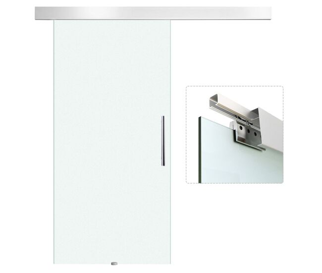 Homcom puerta corredera 102,5x205 cm puerta corrediza de cristal con riel silenciosa para sala de estar comedor translúcido