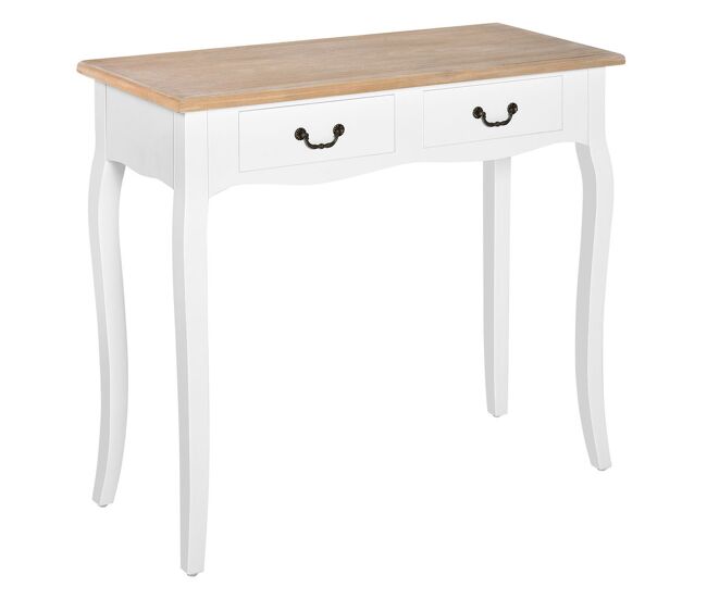 Homcom mesa de consola mesa auxiliar con 2 cajones diseño de retro para entrada pasillo sala de estar dormitorio pino 87x34x78,5 cm blanco