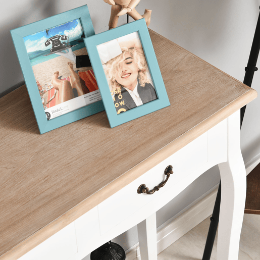HOMCOM Mesa Consola Mesa Auxiliar com 2 Gavetas para Entrada Corredor Sala de Estar 87x34x78,5cm Branco e Madeira
