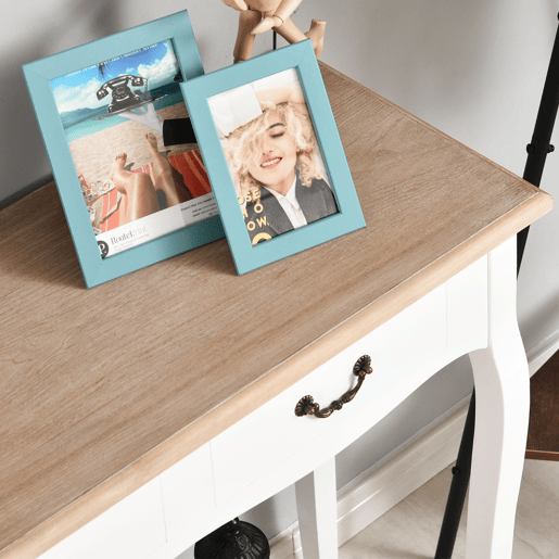 HOMCOM Mesa Consola Mesa Auxiliar com 2 Gavetas para Entrada Corredor Sala de Estar 87x34x78,5cm Branco e Madeira
