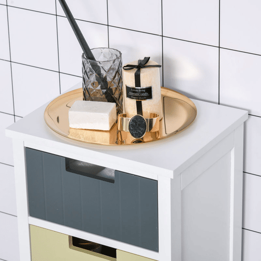 HOMCOM Cómoda de Madeira com 5 Gavetas Cómoda Auxiliar de Armazenamento com Pés Elevados Estilo Moderno para Dormitório Sala de Estar Casa de Banho 35x28x90,5cm Multicor