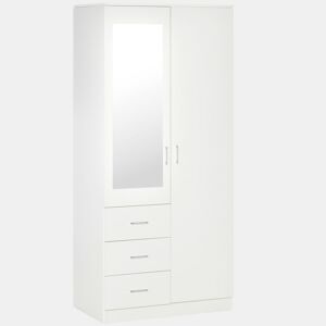 HOMCOM Armário Roupeiro de 2 Portas com Espelho 3 Gavetas Prateleiras Ajustáveis e Barra para Pendurar Incluida Roupeiro para Dormitório 80x50x180cm Branco