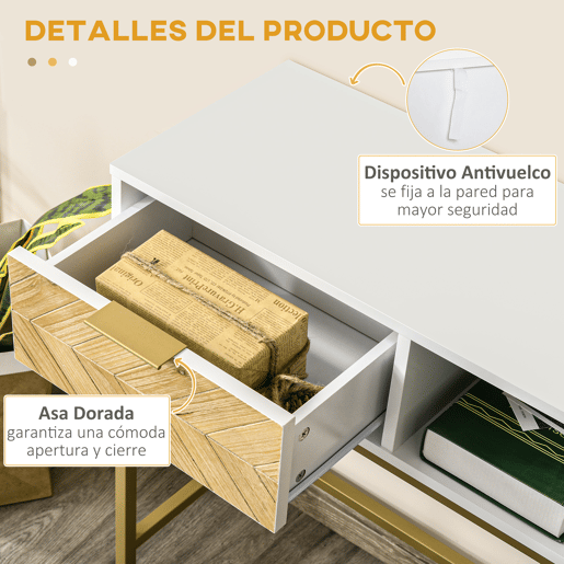 HOMCOM Mesa de console com gaveta e prateleira aberta Estilo moderno Móveis de Corredor para corredor Sala de estar 80x30x80,5 cm Ouro branco