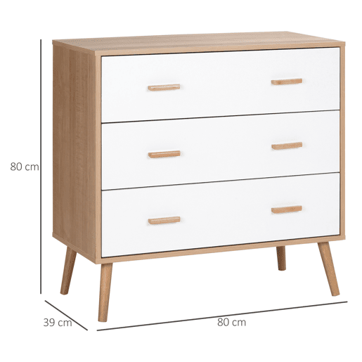HOMCOM Cómoda de Madeira com 3 Gavetas Armário Auxiliar de Armazenamento Moderna com Pés Elevados para Dormitório Sala de Estar 80x39x80cm Branco e Madeira Natural HOMCOM Cómoda de Madeira com 3 Gavetas Armário Auxiliar de Armazenamento Moderna com Pés Elevados para Dormitório Sala de Estar 80x39x80cm Branco e Madeira Natural
