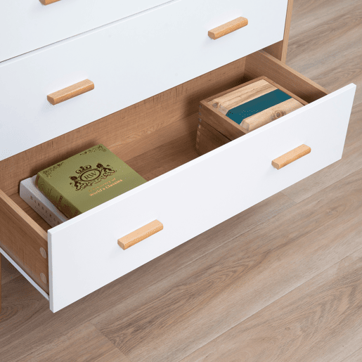 HOMCOM Cómoda de Madeira com 3 Gavetas Armário Auxiliar de Armazenamento Moderna com Pés Elevados para Dormitório Sala de Estar 80x39x80cm Branco e Madeira Natural HOMCOM Cómoda de Madeira com 3 Gavetas Armário Auxiliar de Armazenamento Moderna com Pés Elevados para Dormitório Sala de Estar 80x39x80cm Branco e Madeira Natural