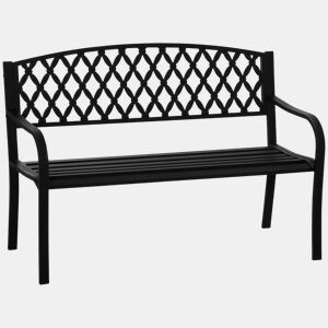 Outsunny Banco de Jardim de 2 Lugares com Encosto Decorativo e Apoio para os Braços para Terraço Varanda Pátio Exterior Carga 280kg Ferro Fundido e Aço 128x58,5x89cm Preto