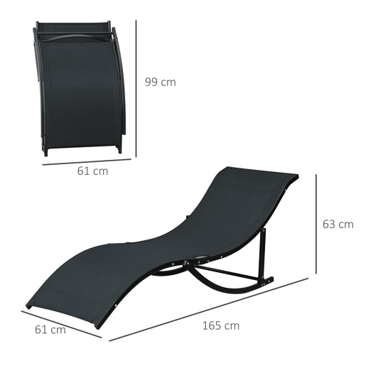 Outsunny 2 espreguiçadeiras dobráveis u200Bu200Bergonômicas em forma de S com estrutura de alumínio Textilene para piscina terraço jardim 165x61x63 cm Preto