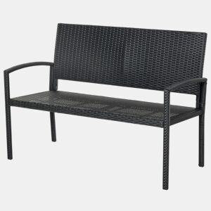Outsunny Banco de jardim 2 lugares Mobília de jardim ao ar livre Terraço 2 lugares Rattan sintético Carga 320kg 122x60x85 cm Estrutura de aço