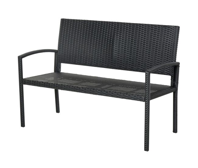Outsunny banco jardín lounge silla 2 plazas muebles para jardín exterior terraza 2 plazas ratán sintético carga 240kg 122x60x85 cm marco acero