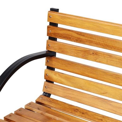 Outsunny Banco de jardim 2 lugares com encosto e apoios de braços Ripas de madeira e estrutura de aço Carga 230 kg 122x60x80 cm Cor natural e preto