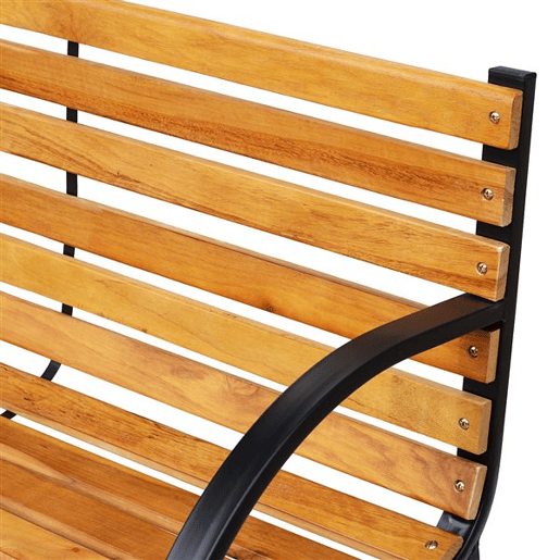 Outsunny Banco de jardim 2 lugares com encosto e apoios de braços Ripas de madeira e estrutura de aço Carga 230 kg 122x60x80 cm Cor natural e preto