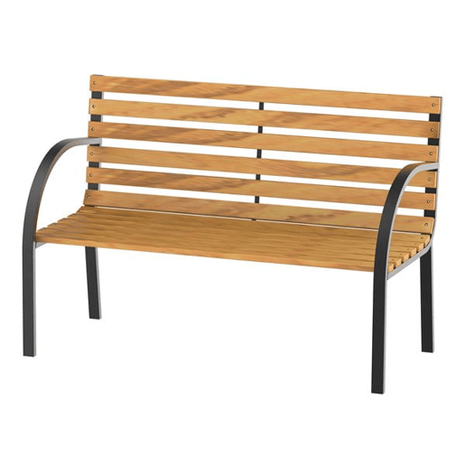 Outsunny Banco de jardim 2 lugares com encosto e apoios de braços Ripas de madeira e estrutura de aço Carga 230 kg 122x60x80 cm Cor natural e preto