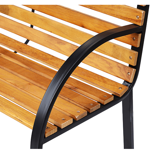 Outsunny Banco de jardim 2 lugares com encosto e apoios de braços Ripas de madeira e estrutura de aço Carga 230 kg 122x60x80 cm Cor natural e preto