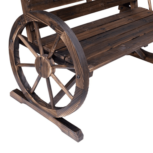 Outsunny Banco de Jardim de Madeira, Banco de Exterior com Apoios de Braço em Forma de Roda, Estilo Rústico, Suporta 250 kg, de 2 Lugares, para Pátio, Terraço, 105,5x59x75 cm, Envelhecido