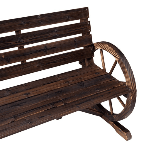Outsunny Banco de Jardim de Madeira, Banco de Exterior com Apoios de Braço em Forma de Roda, Estilo Rústico, Suporta 250 kg, de 2 Lugares, para Pátio, Terraço, 105,5x59x75 cm, Envelhecido