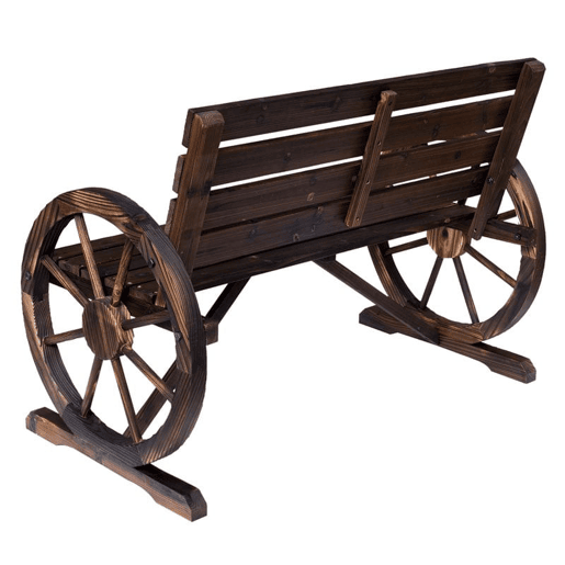 Outsunny Banco de Jardim de Madeira, Banco de Exterior com Apoios de Braço em Forma de Roda, Estilo Rústico, Suporta 250 kg, de 2 Lugares, para Pátio, Terraço, 105,5x59x75 cm, Envelhecido
