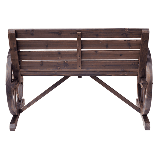 Outsunny Banco de Jardim de Madeira, Banco de Exterior com Apoios de Braço em Forma de Roda, Estilo Rústico, Suporta 250 kg, de 2 Lugares, para Pátio, Terraço, 105,5x59x75 cm, Envelhecido