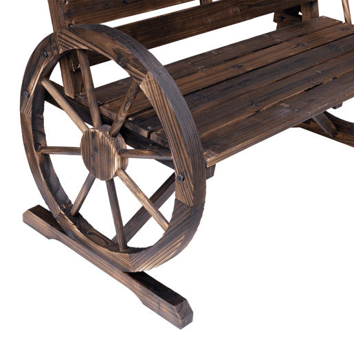Outsunny Banco de Jardim de Madeira, Banco de Exterior com Apoios de Braço em Forma de Roda, Estilo Rústico, Suporta 250 kg, de 2 Lugares, para Pátio, Terraço, 105,5x59x75 cm, Envelhecido