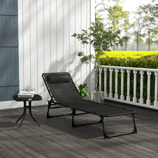 Outsunny Espreguiçadeira Dobrável e Ajustável em 4 Posições Espreguiçadeira Reclinável de Jardim para Exterior Estrutura de Aço 197x58x76cm Preto