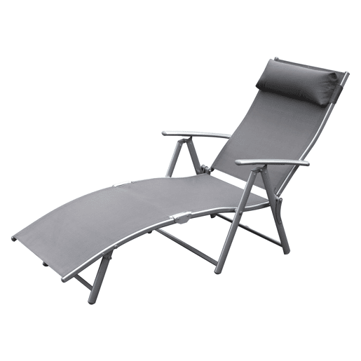 Outsunny Espreguiçadeira Dobrável de Jardim com Encosto Ajustável em 7 Posições Apoio para a Cabeça para Terraço Piscina Exterior Carga Máxima 165kg 137x63,5x100,5cm Cinza