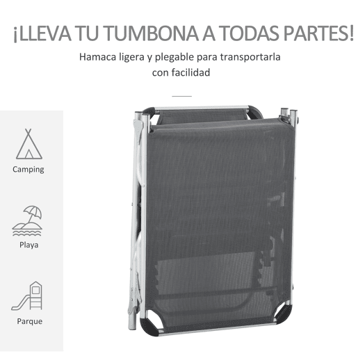 Outsunny Espreguiçadeira de Jardim Dobrável com Apoio para a Cabeça Removível e Encosto Ajustável em 4 Posições para Jardim Terraço Campismo Exterior 170x60x76cm Cinza