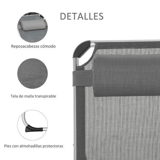 Outsunny Espreguiçadeira de Jardim Dobrável com Apoio para a Cabeça Removível e Encosto Ajustável em 4 Posições para Jardim Terraço Campismo Exterior 170x60x76cm Cinza