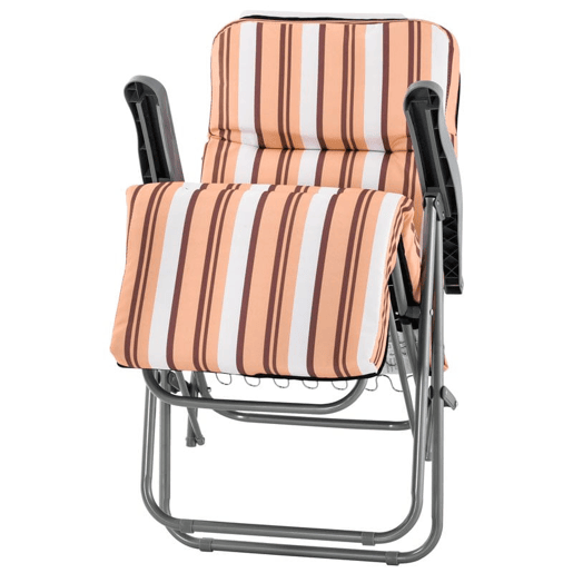 Outsunny Conjunto de 2 Espreguiçadeiras Dobráveis de Jardim com Almofada Acolchoada, Encosto Ajustável em 5 Posições, Apoio para os Pés e Estrutura de Aço, 60x75x65-102 cm, Listas Laranja