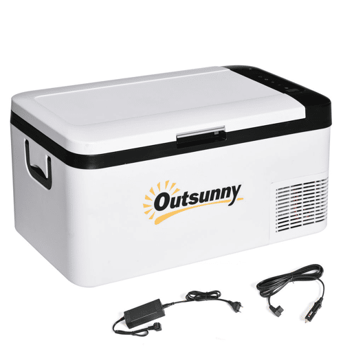 Outsunny Geleira com Compressor 18L Portátil até -20? com Luz LED e Alças Dobráveis Geleira de Carro 12V24V e 240V para Casa Campismo Viagem 58,5x33,5x29,2cm Branco