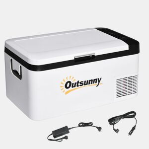Outsunny Geleira com Compressor 18L Portátil até -20? com Luz LED e Alças Dobráveis Geleira de Carro 12V24V e 240V para Casa Campismo Viagem 58,5x33,5x29,2cm Branco