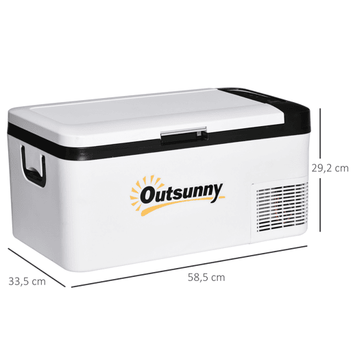 Outsunny Geleira com Compressor 18L Portátil até -20? com Luz LED e Alças Dobráveis Geleira de Carro 12V24V e 240V para Casa Campismo Viagem 58,5x33,5x29,2cm Branco