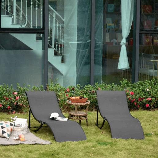 Outsunny Conjunto 2 Espreguiçadeiras Ergonômicas Dobráveis u200Bu200Bem Forma de S com Estrutura de Alumínio Textilene para Piscina Pátio Jardim e Varanda 165x61x63cm Cinza