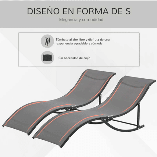 Outsunny Conjunto 2 Espreguiçadeiras Ergonômicas Dobráveis u200Bu200Bem Forma de S com Estrutura de Alumínio Textilene para Piscina Pátio Jardim e Varanda 165x61x63cm Cinza