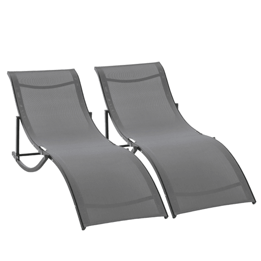 Outsunny Conjunto 2 Espreguiçadeiras Ergonômicas Dobráveis u200Bu200Bem Forma de S com Estrutura de Alumínio Textilene para Piscina Pátio Jardim e Varanda 165x61x63cm Cinza