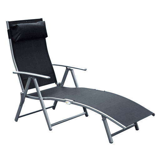 Outsunny Espreguiçadeira Dobrável de Jardim com Encosto Ajustável em 7 Posições Apoio para a Cabeça para Terraço Piscina Exterior Carga Máxima 165kg 137x63,5x100,5cm Preto