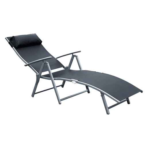 Outsunny Espreguiçadeira Dobrável de Jardim com Encosto Ajustável em 7 Posições Apoio para a Cabeça para Terraço Piscina Exterior Carga Máxima 165kg 137x63,5x100,5cm Preto