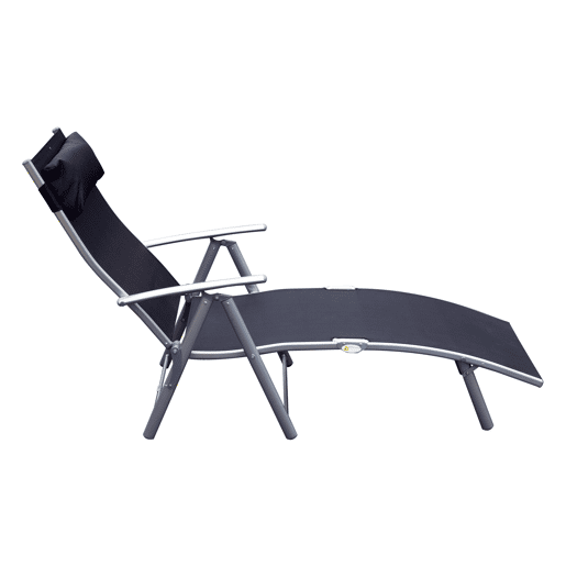 Outsunny Espreguiçadeira Dobrável de Jardim com Encosto Ajustável em 7 Posições Apoio para a Cabeça para Terraço Piscina Exterior Carga Máxima 165kg 137x63,5x100,5cm Preto