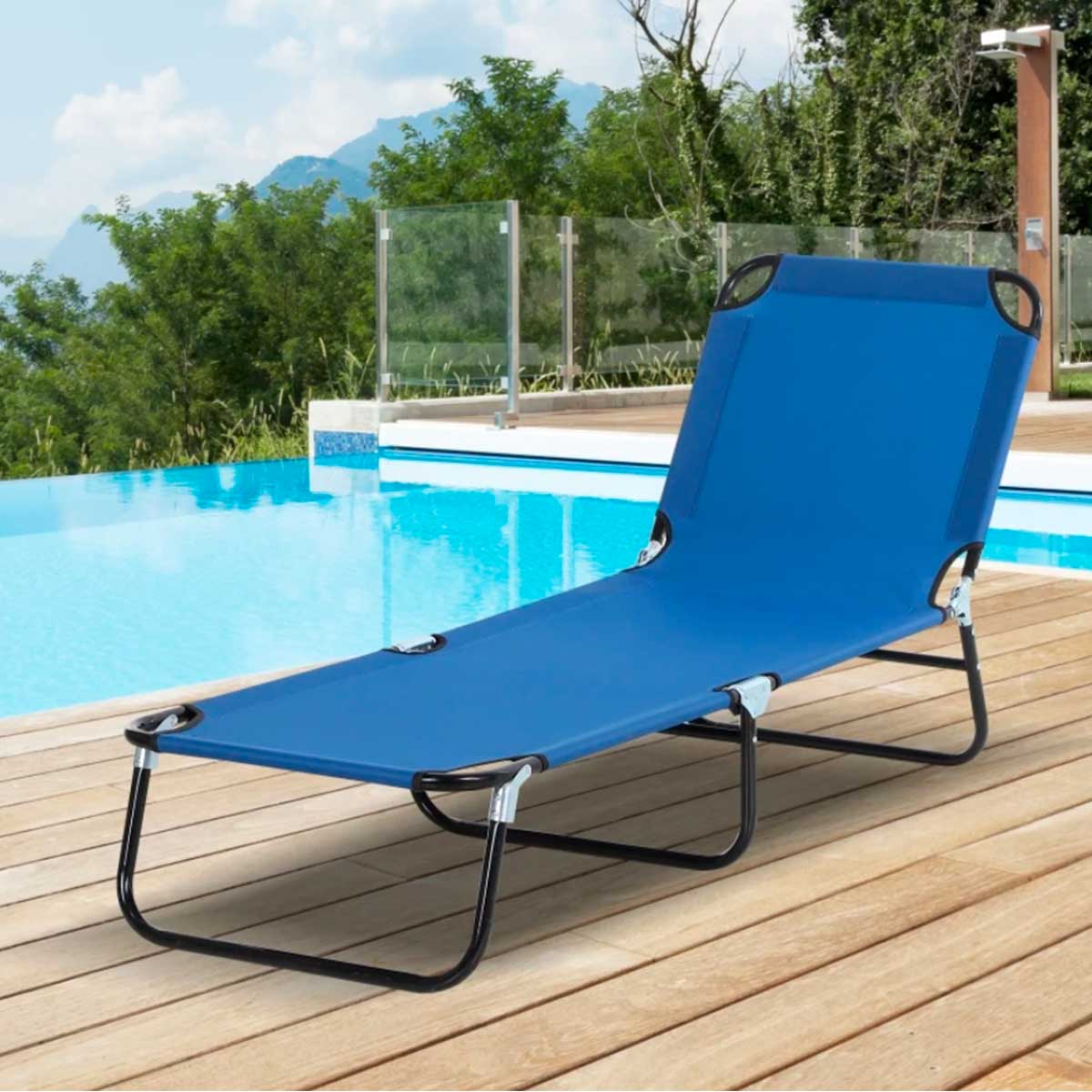 Outsunny tumbona plegable reclinable con ángulo ajustable de 5 posiciones para jardín exterior piscina terraza camping carga 120 kg 188x56x28 cm azul