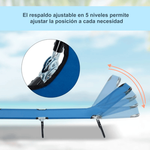 Outsunny Espreguiçadeira Dobrável Reclinável com Ângulo Ajustável de 3 Posições para Exterior Carga 120 kg 188x56x28 cm Azul