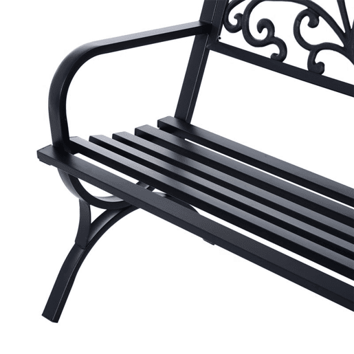 Outsunny Banco de Jardim de 2 Lugares Banco de Terraço de Ferro com Design Clássico Padrão Floral Carga 240 kg 127x60x85cm Preto