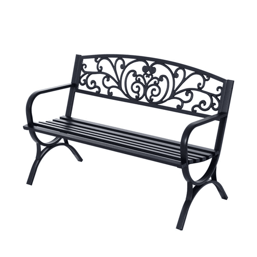 Outsunny Banco de Jardim de 2 Lugares Banco de Terraço de Ferro com Design Clássico Padrão Floral Carga 240 kg 127x60x85cm Preto